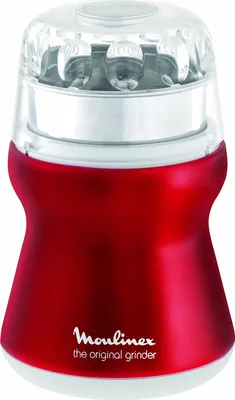 A red electric coffee grinder on a white background.