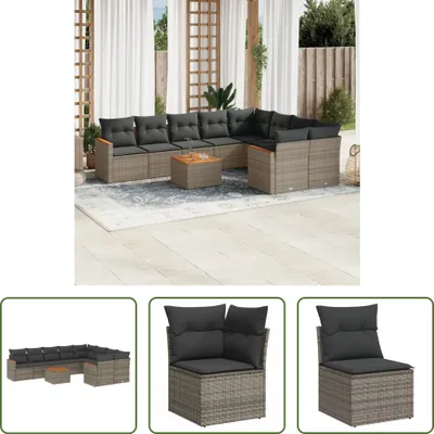 Produktbild von The Living Store 10-tlg. Garten-Sofagarnitur mit Kissen Grau Poly Rattan