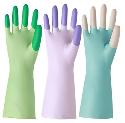 Reinigungs-Handschuhe 3 Paar, lila/grün/blau, Standardgröße, Latex