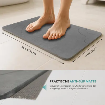 Produktbild von ArtUniverse Badematte Kieselgurmatte Dunkelrau  39 x 60 cm