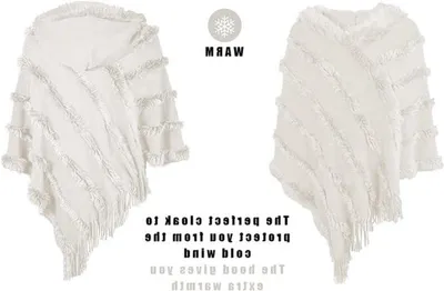 Damen Strickponcho mit Fransen - Hut, Schal, Kapuze, modische Cape aus Plüsch und Flanell, perfekt für kalte Tage