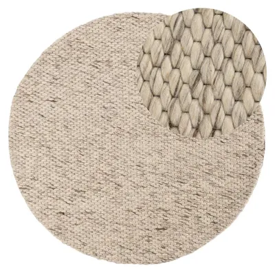 Produktbild von Wollteppich Sina weicher handweb Teppich Natur Rund Hellgrau Ø 80 cm | Zeitloser Wollteppich für Wohnzimmer, Schlafzimmer & Kinderzimmer