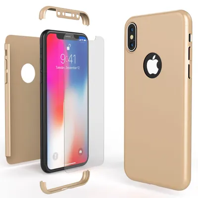 Produktbild von NALIA 360 Grad Handy Hülle für Apple iPhone XS Max, Full Cover Schutz & Glas Gold