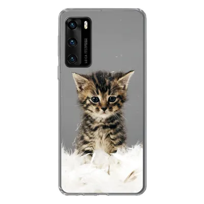Produktbild von MuchoWow® Handyhülle Schutzhülle Hülle für Huawei P40 Katze - Kätzchen - Federn Silikon Softcase Handy Hülle - Handytasche