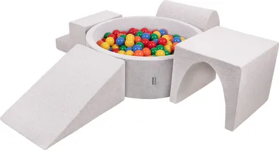 Produktbild von KiddyMoon Kinder Spielplatz aus Schaumstoff Mit tunnel 200 Bälle ∅7cm - Schaumstoffbausteine Bällebad groß Bällepool Bällebäder - Hellgrau