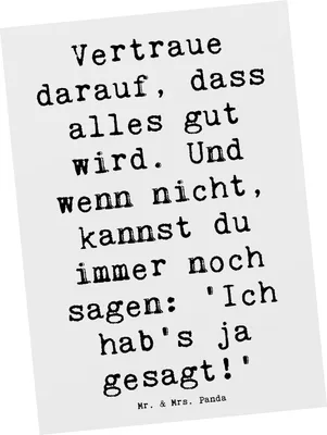 Produktbild von Mr. & Mrs. Panda Postkarte Spruch Schutz & Vertrauen - Weiß - Geschenk, Ansichtskarte, alles wird gut, Zitat, Dekoration, Liebevoll, Ansichtskarten, Humor, bildkarte