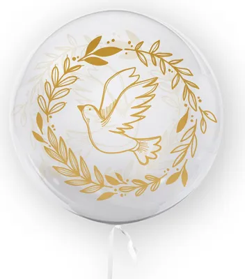Produktbild von Transparenter Ballon mit Taubendruck, gold 45cm