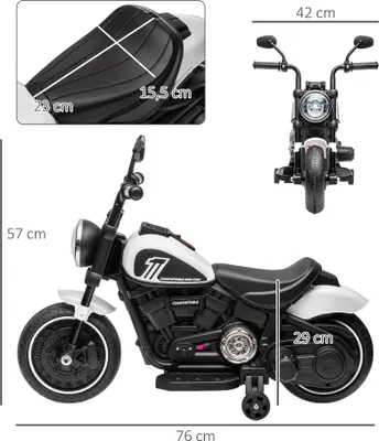 Produktbild von HOMCOM Kindermotorrad Kinder Elektro-Motorrad Elektrofahrzeug Kinderfahrzeug mit 2 abnehmbaren Stützrädern, 3 km/h, für 1,5-3 Jahre Kinder Weiß