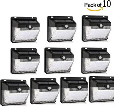 Produktbild von 10 Stück Solarleuchte 60LED, Solarlampe mit Bewegungsmelder, Solarlicht für aussen, wasserdichte Solarbetriebene Sicherheitswandleuchte