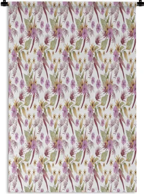 Produktbild von MuchoWow® Wandteppich Wandbehang Blumen - Lila - Muster 60x90 cm Tapisserie Dekoration Wandtuch - Foto-Teppich - Abwaschbar