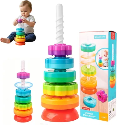 Image de Tour empilable en bois, avec 5 anneaux colorés, à partir de 12 mois, pour les enfants