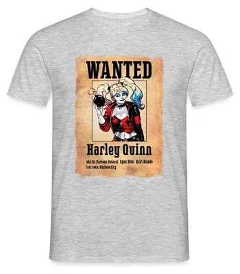 Produktbild von Spreadshirt Harley Quinn Wanted Männer T-Shirt, L, Grau meliert