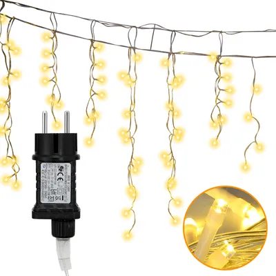 Zdjęcie produktu dla Clanmacy 15M LED Ice Rain Fairy Lights Indoor Warm White Light Curtain 600 LED Icicle Christmas Lights 8 Modes Christmas Decoration Party Garden
