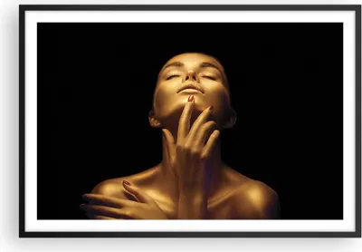 Produktbild von Gerahmtes Poster - Schwarzer Rahmen - Gold Frau Stück - 91,5x61 cm - Wand Bild - Wanddeko - Wandbilder - Kunstposter - Wandposter - Bilderrahmen - Bilder - Kunstdruck Wanddekoration - P2BAA91x61-4573