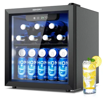 Immagine prodotto di EUHOMY Frigorifero per bevande 36L, minifrigo con porta in vetro, refrigeratore per birra, frigorifero da tavolo per bevande da 55 lattine, frigorifero nero a libera installazione