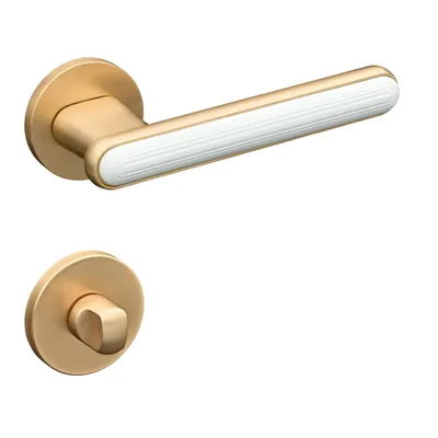 Produktbild von Gavroche Türgriffe Gold Weiß Set WC/Bad Türklinken für Innentüren Drückergarnitur Zimmertür mit runder Rosettengarnitur aus Zink Türbeschlag