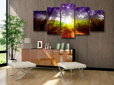 Image de Tableau acoustique Forêt Nature 200 x 100 cm Tableaux Mousse acoustique Absorbeur acoustique haute performance Isolation acoustique Toile 5 pièces Tableau mural Acoustique intérieure Isolation acoustique c-A-0082-b-n