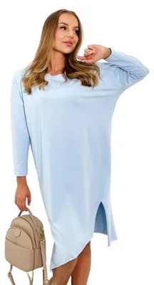 Produktbild von Oversize Kleid blau Baumwoll-Elasthan universelle Größe S-L Achselweite 58 cm Gesamtlänge 100 cm Schlitz am Saum