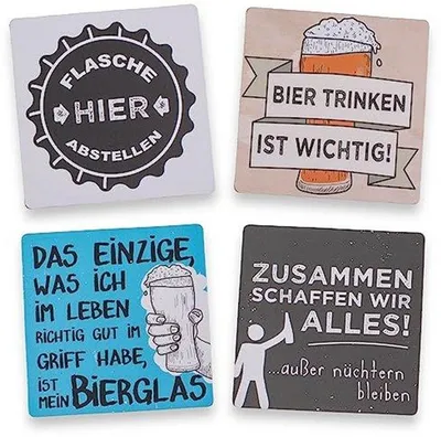 Productafbeelding van Set van 12 grappige kurken onderzetters voor drankjes - 9,5 x 9,5 cm
