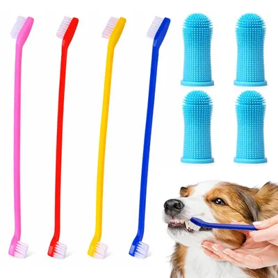 Produktbild von Ein 8-teiliges Zahnbürsten-Set für Katzen und Hunde mit weichen Borsten