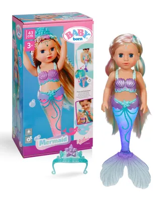Produktbild von BABY born Meerjungfrauen-Puppe mit leuchtender, farbwechselnder Schwanzflosse und bunt gesträhntem, frisierbarem Nylonhaar – ab 3 Jahren, benötigt 3x AAA Batterien.