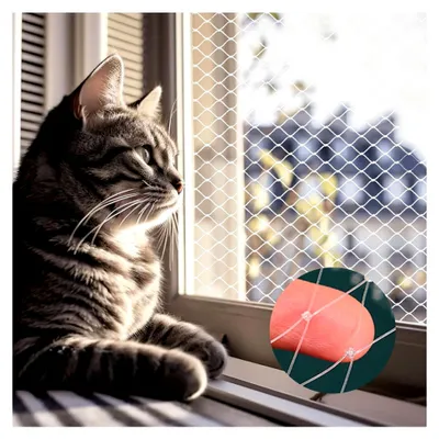 Produktbild von 2 Stück Katzennetz für Balkon ohne Bohren, 3x2m Katzennetz aus Nylon, UV-beständiges Katzenschutznetz für Balkon und Fenster, transparent für Taubennetz und Vogelschutznetz