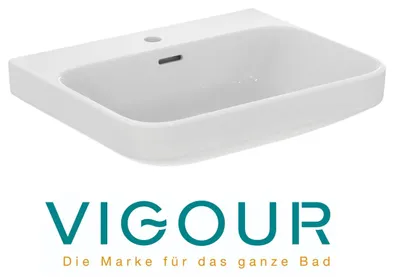 Produktbild von VIGOUR DERBY V3 Waschtisch Waschbecken 65x48cm PflegetectPlus mit Hahnloch und Überlauf, weiß