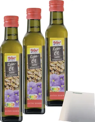 Produktbild von Hofgut Leinöl 3er Pack (3x250ml Flasche) + usy Block
