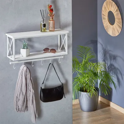 Produktbild von Wandgarderobe ARMANDO mit weißer Ablage Garderobenleiste Hängegarderobe weiß lackiert im Industrial Design