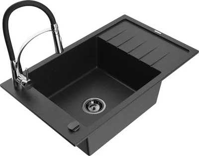 Produktbild von Mexen Elias 1 Becken-Granitspüle mit Abtropffläche und Mischbatterie Aster, Schwarz/Silbermetallic - 6511-73-73450-07-B
