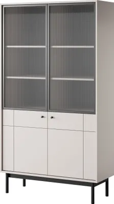 Produktbild von Furniture24 Vitrine Japandi Wt104 Vitrinenschrank 103,5 X 185 X 39 Cm Wohnzimmerschrank Cashmere