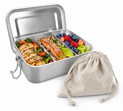 Edelstahl-Lunchbox 850 ml, 2 Fächer, Bento Box, auslaufsicher
