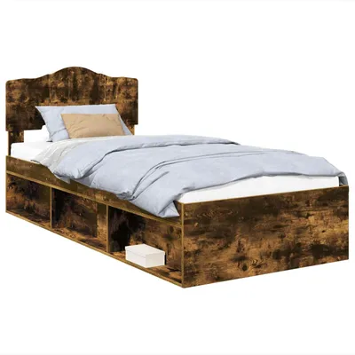 Produktbild von vidaXL Bettrahmen Geräucherte Eiche 90 x 190 cm Massives Kiefernholz