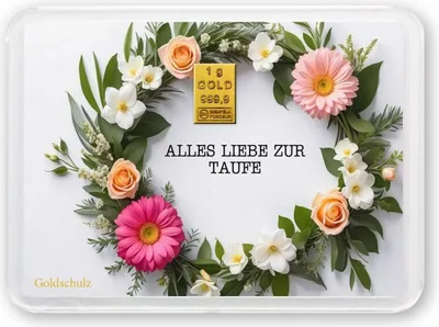 Produktbild von Grußkarte Alles Liebe zur Taufe Gold 1g 1 Gramm Motivbox  - Geschenk + Echtheitszertifikat