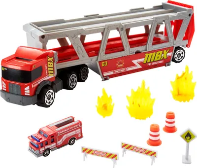Produktbild von Matchbox Construction Hauler mit 1 Feuerwehrfahrzeug und 8 Zubehörteilen