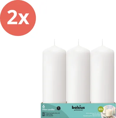 Obrázek produktu pro Bolsius - Svíčka ve tvaru sloupku - 200/68 - 6 kusů v balení - bílá - výhodné balení - 12 kusů - 2 balení