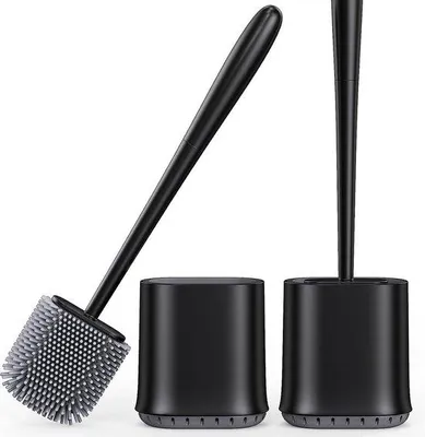 Image de Ensemble de brosses de toilettes, en silicone, longue, à fixation murale, avec support