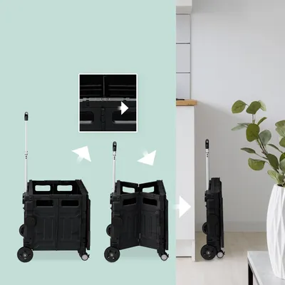 Obrázek produktu pro Nákupní vozík Relaxdays, skládací, s košíkem na kolečkách, víkem a sklopnou teleskopickou rukojetí, nosnost až 50 kg, černý