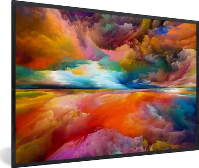 Produktbild von MuchoWow® Gerahmtes Poster Gemälde - Ölgemälde - Abstrakt - Wolken 60x40 cm - Poster mit Schwarzem Bilderrahmen Wandposter Rahmen Foto Bilder - Printing - Wanddeko Schlafzimmer