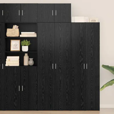 Image de vidaXL Armoire de rangement, 3 pièces, noire, imitation chêne