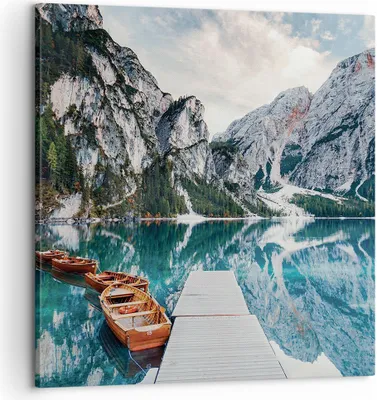 Produktbild von Bild auf Leinwand - Leinwandbild - Einteilig - Boote Berge Hafen - 60x60cm - Wand Bild - Wanddeko - Wandbilder - Leinwanddruck - Bilder - Wanddekoration - Leinwand bilder - Wandbild - AC60x60-5068