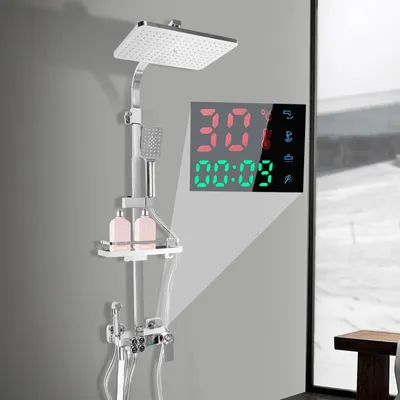 Zdjęcie produktu dla System prysznicowy z termostatem Armatura prysznicowa Zestaw prysznicowy Srebrny  Prysznic z deszczownicą  Prysznic ręczny Łazienka Prysznic