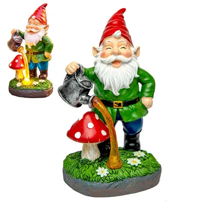 Image de YoCo Nain de Jardin Solaire avec Arrosoir – Figurine de Jardin Amusante avec Éclairage LED, Décoration en Résine, IP44, pour Jardin, Terrasse et Balco