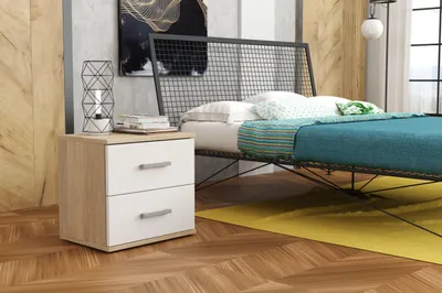 Produktbild von Nachttisch - Nachtkästchen - Nachtschrank - mit 2 Schublade - 48x35x50 cm B/T/H - Weiß - Beistelltisch für Schlafzimmer - Bettkommode - GODA