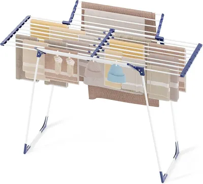 Productafbeelding van Opvouwbare wasrek met uitschuifbare vleugels, wit | 57 x 162 x 86 cm, Stabiele droogrek met antislipvoeten, geschikt voor binnen- en buitengebruik