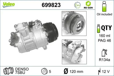 Produktbild von VALEO 699823 7SBU Klimaanlage Klimakompressor PAG 46 R134a für BMW 3 Limousine (E46) 5 Limousine (E39) 3 Touring (E46) 3 Coupe (E46) 5 Touring (E39)