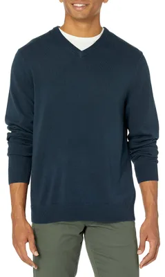 Produktbild von A. Essentials Herren V-Ausschnitt Pullover aus Baumwolle, Normale Passform, Navy