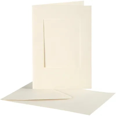 Produktbild von Passepartoutkarten der Firma Creativ, rechteckig, Kartengröße 10,5 x 15 cm, Umschlaggröße 11,5 x 16,5 cm, gebrochenes Weiß, 10er-Set 1 Box