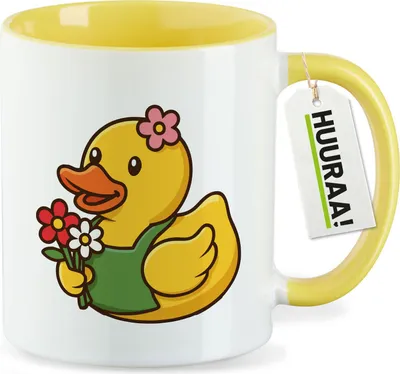 Produktbild von Huuraa Kaffeetasse Quietscheente Floristin Gummiente Gärtnerin 330ml Gelb Keramik Kaffeebecher Geschenkidee