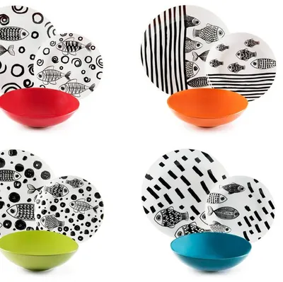 Imagen del producto de Excelsa Serviesset 18 piezas – Black Fishes, porcelana